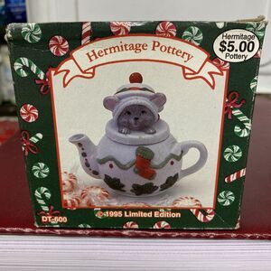 Vintage Limited Edition Hermitage Pottery Ceramic Mouse In Teapot Christmas